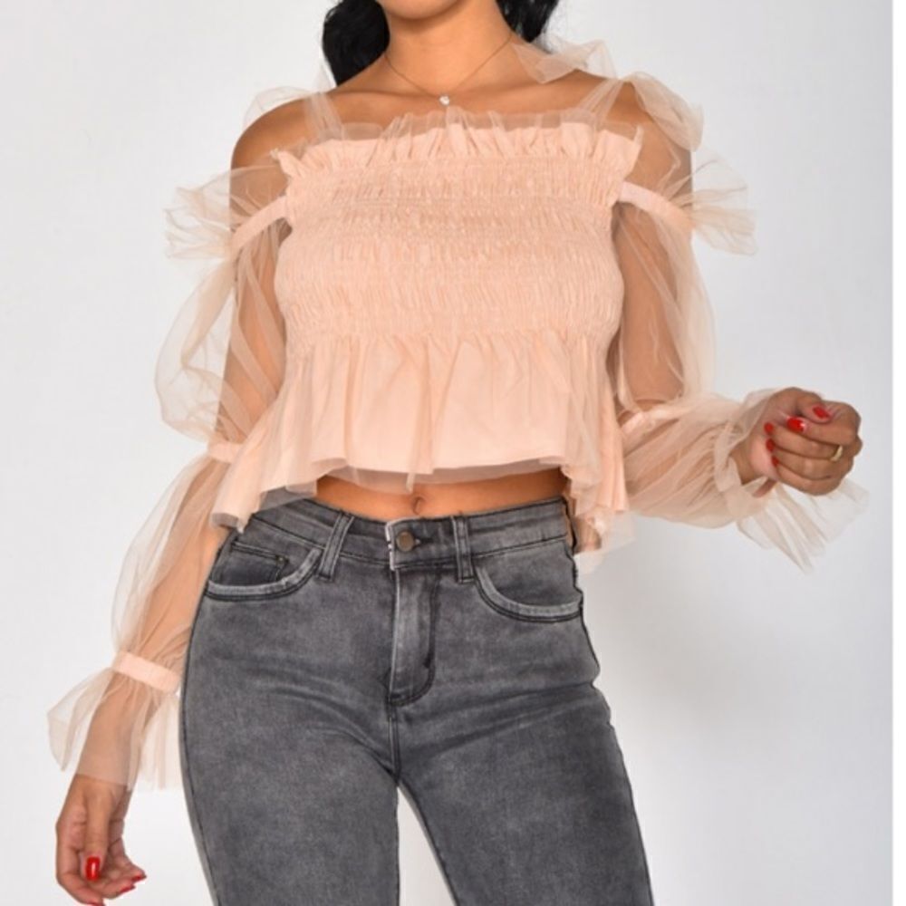 M2 by Mocha Apparel Smocked Blush Tulle Off The Shoulder Top